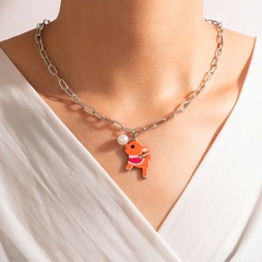 Cute Cartoon Necklace Resin Fawn Pearl Lock Single-Layer Clavicle Chain