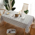 Chinese retro blue and white porcelain cotton and linen tablecloth beige tassel desk tableclothpicture10