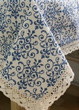 Chinese retro blue and white porcelain cotton and linen tablecloth beige tassel desk tableclothpicture15
