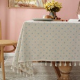Chinese retro blue and white porcelain cotton and linen tablecloth beige tassel desk tableclothpicture17