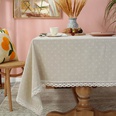 Chinese retro blue and white porcelain cotton and linen tablecloth beige tassel desk tableclothpicture22
