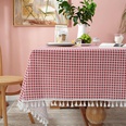 Chinese retro blue and white porcelain cotton and linen tablecloth beige tassel desk tableclothpicture47