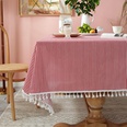 Chinese retro blue and white porcelain cotton and linen tablecloth beige tassel desk tableclothpicture50
