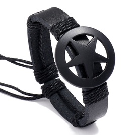 CrossBorder Mens Leather Bracelet European and American Jewelry Personality Fashion Black FivePointed Star Bracelet Pu Braceletpicture12