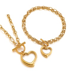 European and American fashion stainless steel OT buckle heart pendant bracelet necklace set
