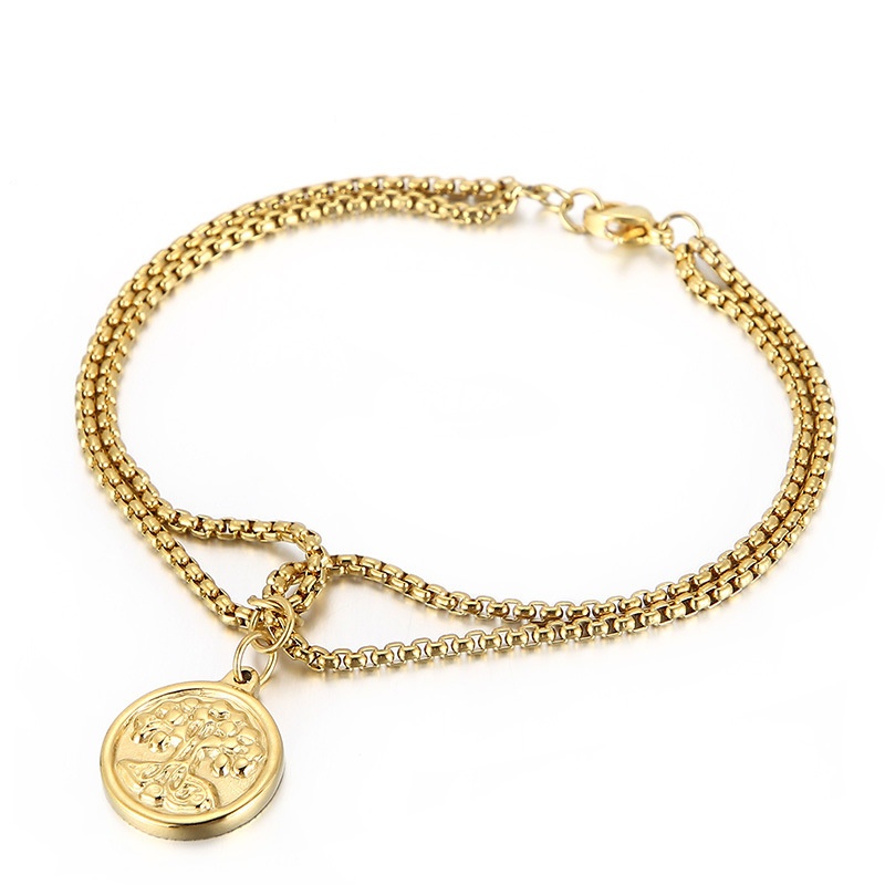 Mode exquisite Metall Doppelschicht Perlenkette runder Baum Anhnger Edelstahl Armband Grohandel