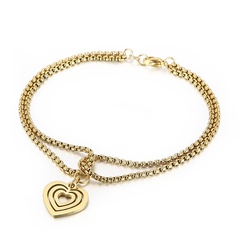 Cadena de perlas de doble capa dorada retro popular pulsera colgante hueca en forma de corazón de múltiples capas de acero inoxidable