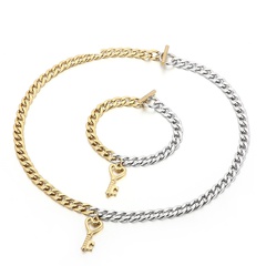 European and American vintage stainless steel key pendant bracelet necklace set wholesale
