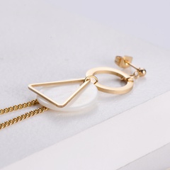 Korean geometric round triangle white shell tassel stainless steel earrings