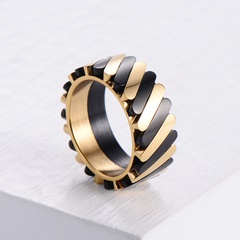 AML Hip Hop Fashion Contrast Color Striped Wheel-Shaped Titanium Steel Ring Two-Color Color Matching Men's Stainless Steel Ring