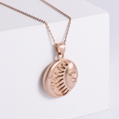 Retro Sun Moon Constellation Vacuum Electroplating Rose Gold Stainless Steel Pendant Necklace