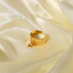 Geometrisch Gleicher Ring 18 Karat Gold Edelstahl Stern Perle Anhänger Offener Ring