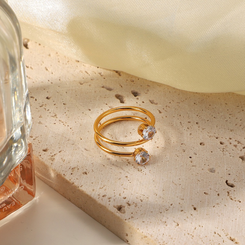 Europischer und amerikanischer offener Ring mit weiem Zirkonium 18K vergoldeter Edelstahlring