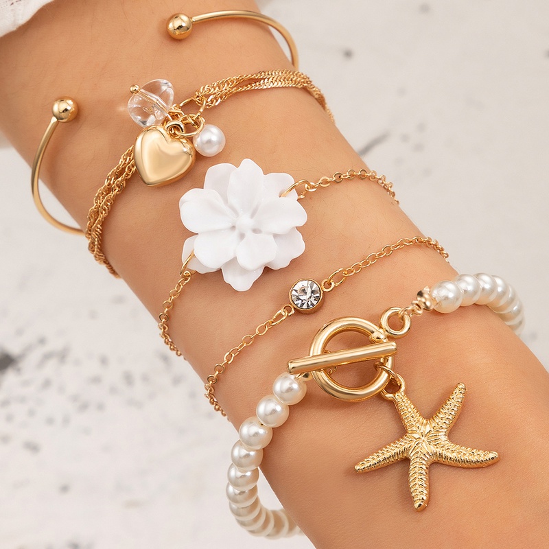 new creative white flower heart starfish pendant pearl bracelet fivepiece female