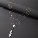 exaggerated hiphop jewelry metal feather multilayer necklace chain disc fourlayer necklacepicture8