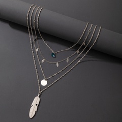 exaggerated hip-hop jewelry metal feather multi-layer necklace chain disc four-layer necklace