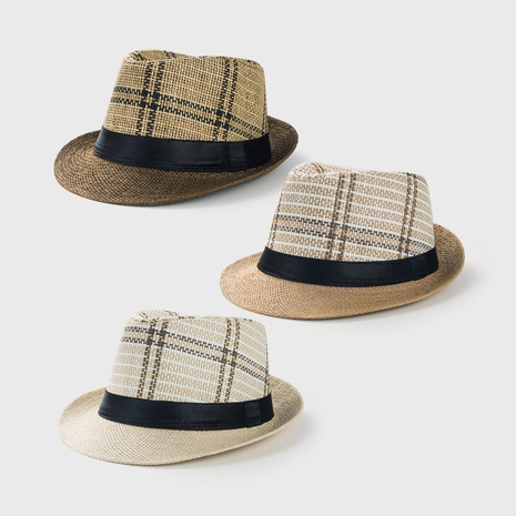 Straw Hat Summer Fashion Color Matching Plaid Jazz Top Hat Sunscreen Sun Hat's discount tags