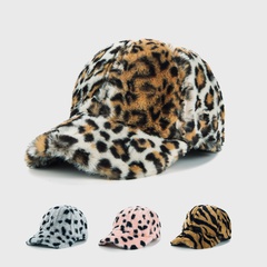 Autumn and winter leopard spotted baseball cap fashion casual fluffy peaked cap warm hat