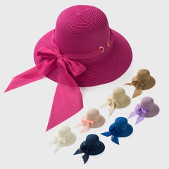Bowknot streamer straw hat spring and summer sunscreen big-edge visor hat straw hat