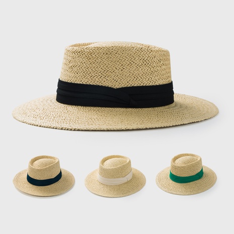 Version coréenne du chapeau haut de forme concave tissé en paille de printemps et d'été's discount tags