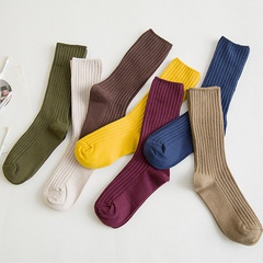 Japanese Autumn and Winter New Pure Cotton Vertical Stripes Men and Women Loose Socks Wholesale Sports Leisure Solidcolor Mid-Calf Length Couple Trendy Socks