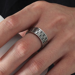 Men's titanium steel geometric carved ring
