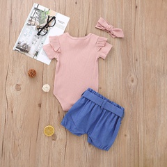 Foreign Trade Baby Clothing Baby Sunken Stripe Romper Suit Infant Casual Dress Shorts Two-Piece Cross-Border