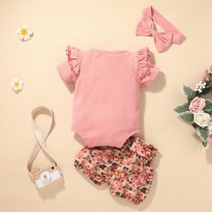 Foreign Trade 2021 Girls' Summer Two-Piece Baby Casual Sunken Stripe New Print Suit Infant Children's Clothing