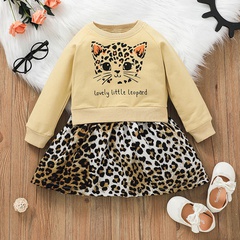 new style baby long-sleeved dress leopard print long-sleeved sweater skirt children's clothing