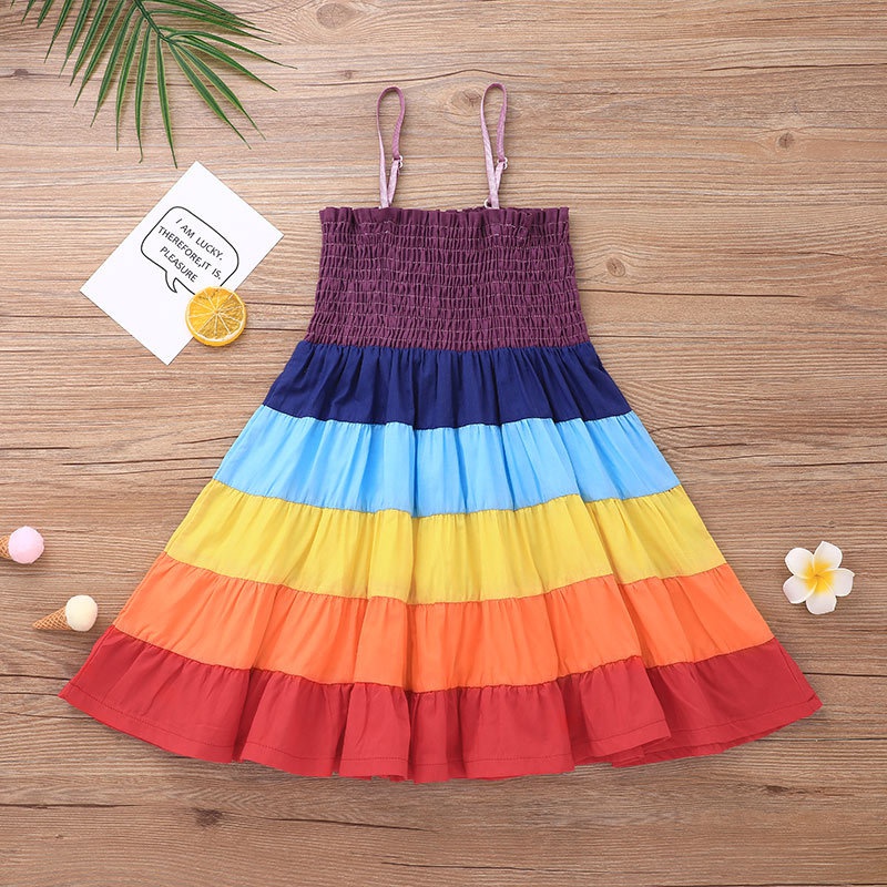 Girls Summer Dress European and American Fashion Little Girl Suspender Skirt CrossBorder Spot Little Girl Rainbow Skirt
