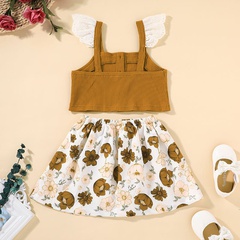 Fashion children's clothing summer suspender short skirt two-piece girl print skirt suit