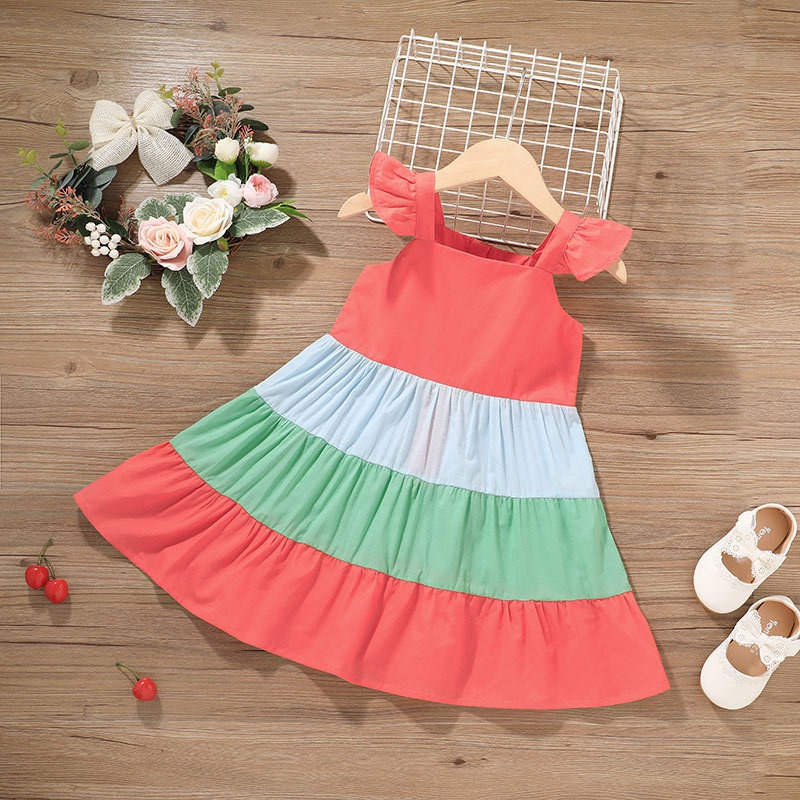 dress 2021 summer new color matching casual skirt baby suspender skirt