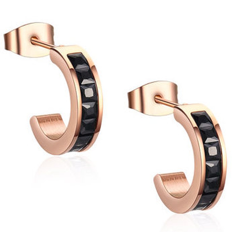 Womens titanium steel inlaid black diamond earrings