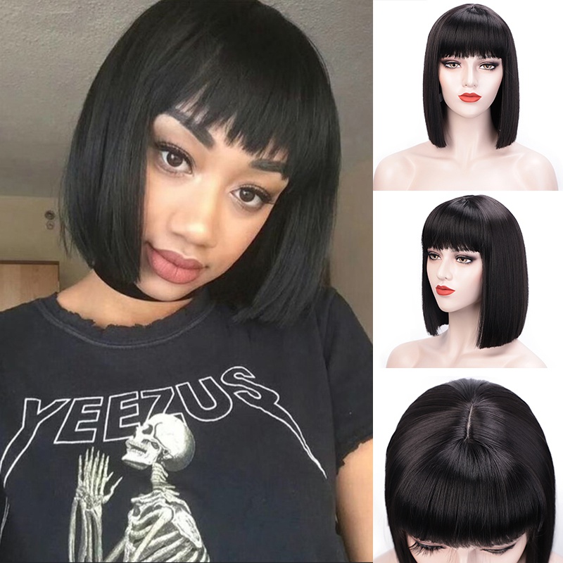 2021 European and American womens wigs short straight with bangs chemical fiber wigs