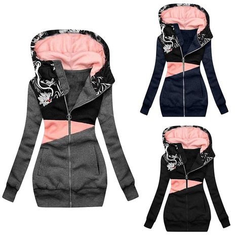 autumn and winter new long-sleeved sweater zipper color matching printed hooded jacket's discount tags