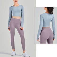 2022 European And American Spring And Summer New Lulu Yoga Jacket Women 'S Long-Sleeved Round Neck T-shirt Skinny Short Sports Workout Clothes