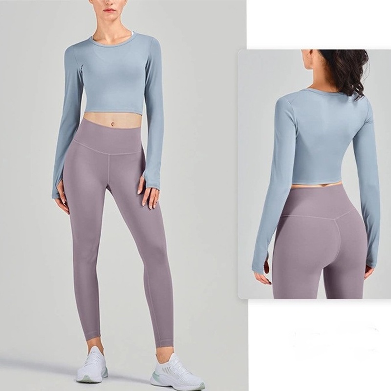 2022 European And American Spring And Summer New Lulu Yoga Jacket Women S LongSleeved Round Neck Tshirt Skinny Short Sports Workout Clothes
