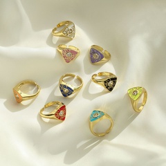 Hecheng Ornament Dripping Oil Triangle Pattern Micro-Inlaid Zircon Ring Open Ring Color Ring Vj303