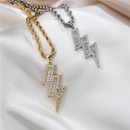 micro inlaid full diamond zircon lightning pendent twist stainless steel necklace wholesalepicture6