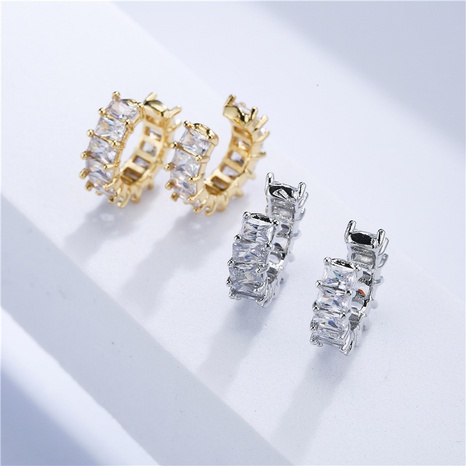 micro-inlaid zircon ear clip square diamond earrings copper plated 18K gold jewelry's discount tags