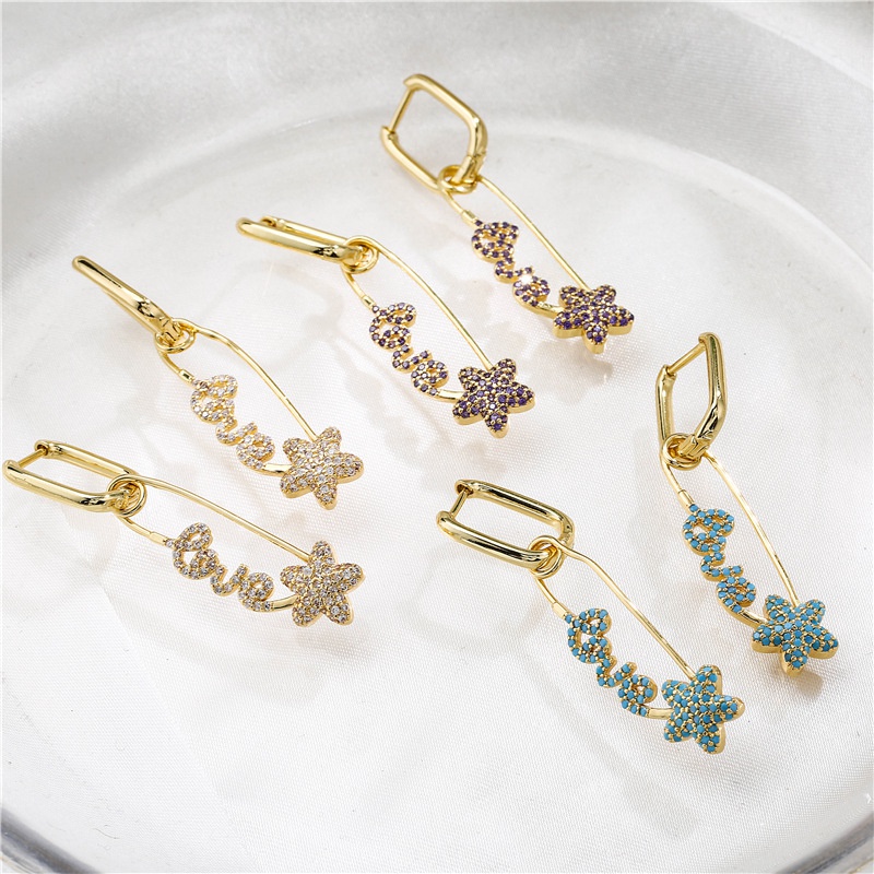 jewelry microinlaid colored zircon earrings fivepointed star English alphabet pin earrings jewelry