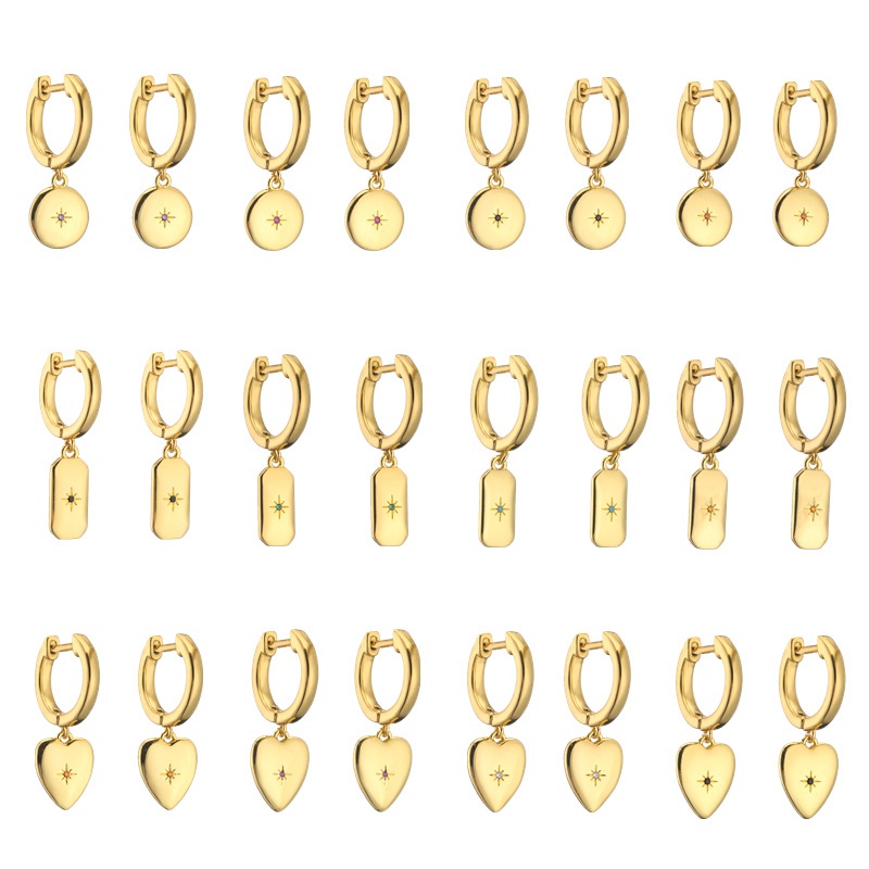 Hecheng Ornament Glossy Love Rectangular round Earrings 18K Gold Plated Ear Clip Zircon Ornament Vd1040
