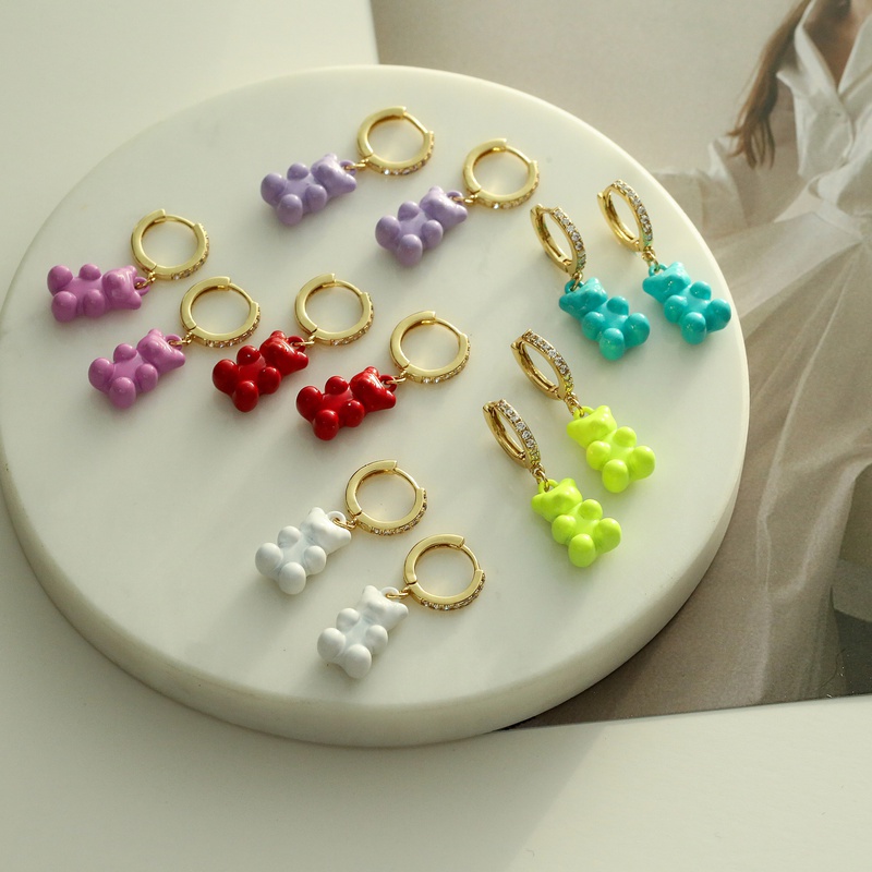 jewelry candy bear earrings color spray paint earrings microinlaid zircon fashion jewelry