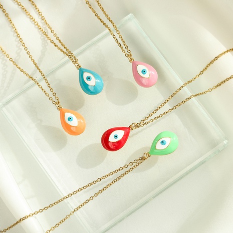 Hecheng Ornament Colorful Oil Necklace Drop Shape Eye Pendant Necklace 18K Gold Plated O-Shaped Chain's discount tags