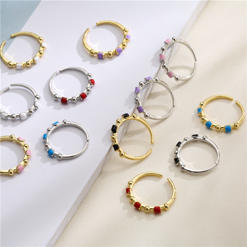 dripping oil color ring opening adjustable thin ring stacking fashion European and American style ring