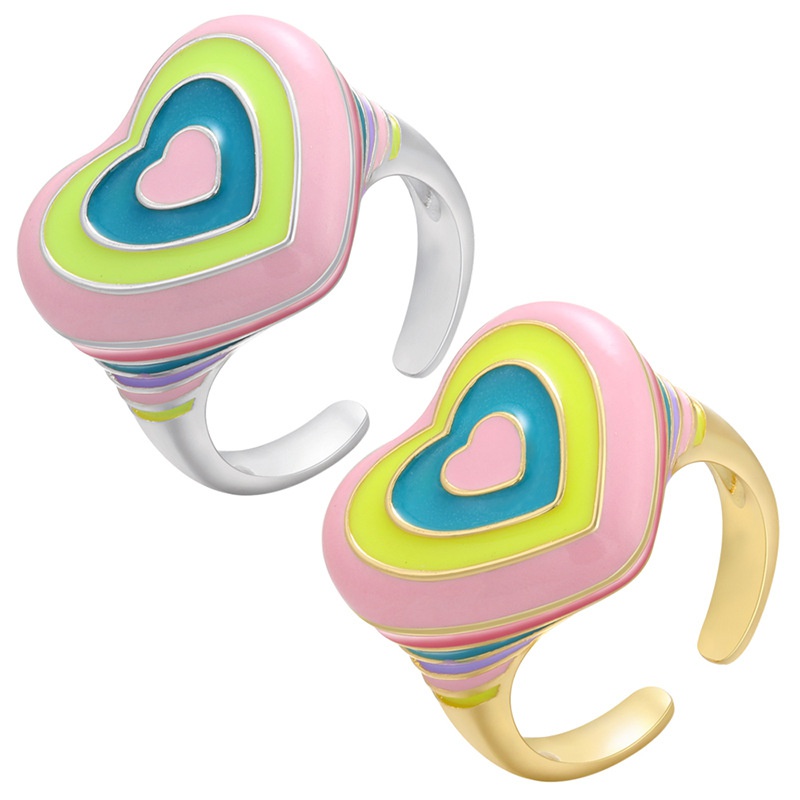 color peach heart ring rainbow open ring