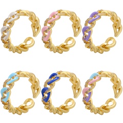 micro-inlaid zircon cable chain design open ring dripping oil color ring