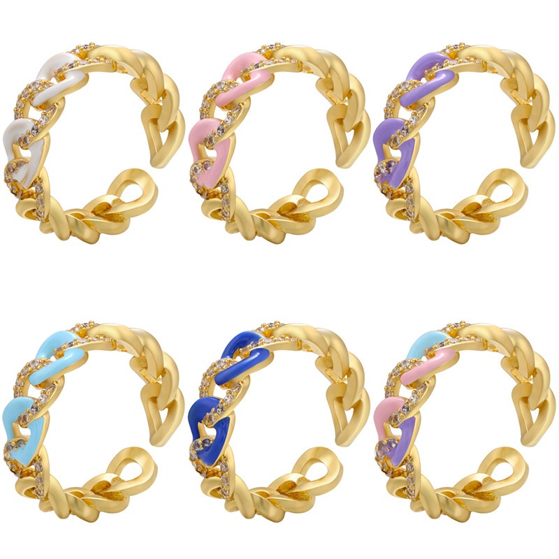 microinlaid zircon cable chain design open ring dripping oil color ring