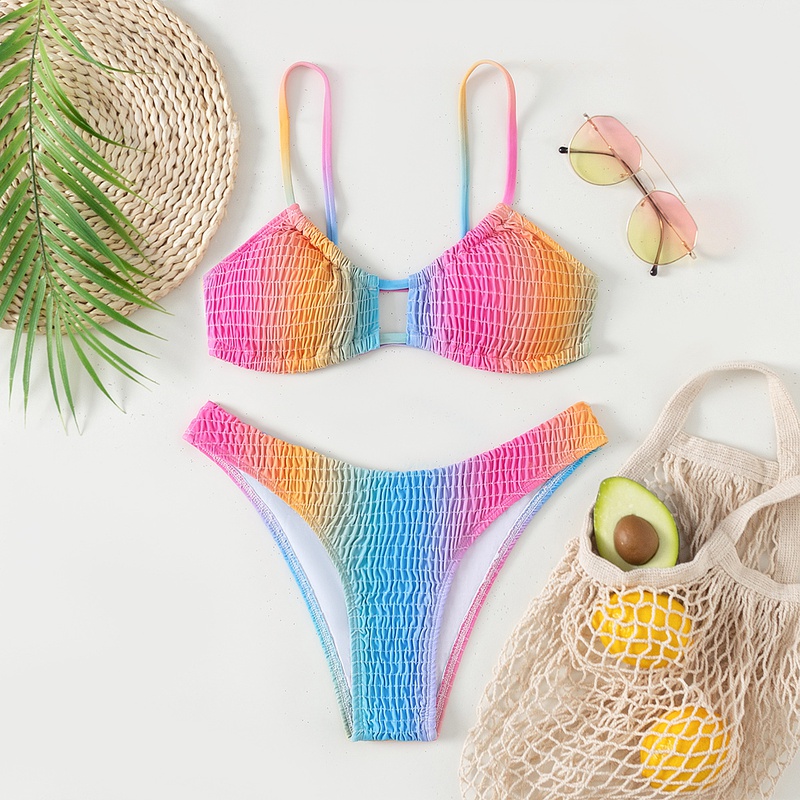 new European and American hot selling multicolor gradient cabled sexy bikini