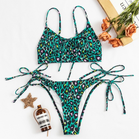 Hot Selling Leopard Print Swimwear European and American Ins New Strap Sexy Bikini's discount tags